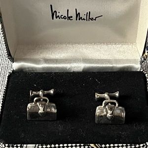 Nicole Miller mens sterling silver briefcase cuff links. New